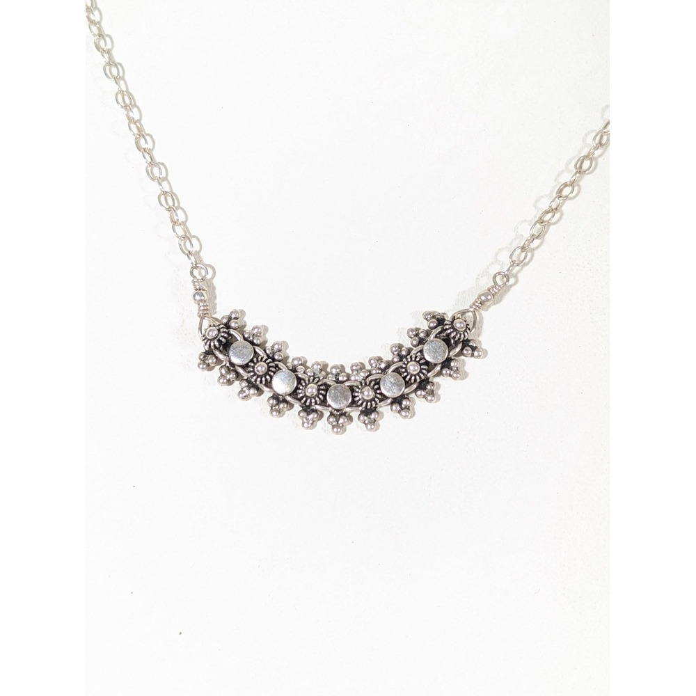 Vintage Sterling Silver 925 Floral Granulated Bar Necklace 18 Inch